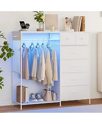 gaomon Dresser with Hanging Rack, Reversible 6 Drawers Led Lights & Charging Station, Fabric Closet Dressers Chest of