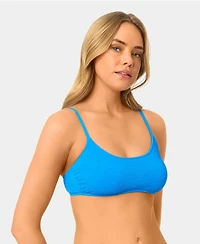 California Waves Women's Solid Popcorn Scrunch Scoop Neck Swim Bikini Top
