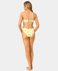 California Waves Women's Solid Popcorn Scrunch Scoop Neck Swim Bikini Top
