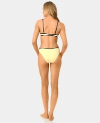 California Waves Womens Solid Plunge Underwire Swim Bikini Top High Waist Swim Bottoms