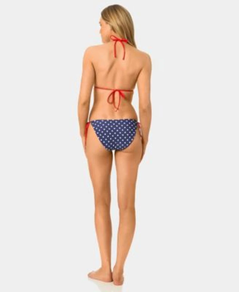 California Waves Womens Star Stripe Reversible Triangle Swim Bikini Top Side Tie Swim Bottoms