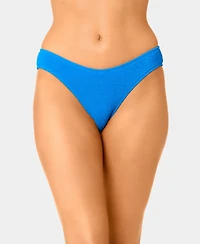 California Waves Women's Solid Popcorn Scrunch Low-Rise Scoop Swim Bottoms