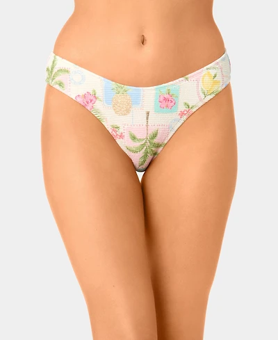 California Waves Women's Solid Popcorn Scrunch Low-Rise Scoop Swim Bottoms