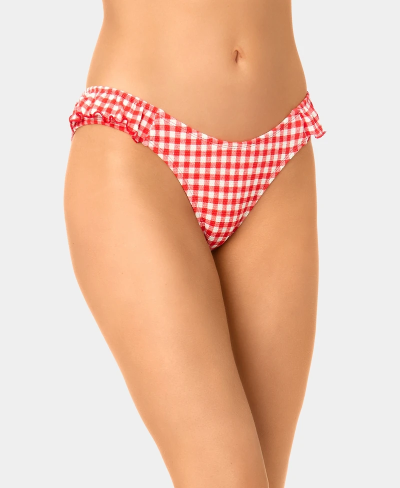 California Waves Women's Gingham Ruffle Tab-Side Scoop Swim Bottoms