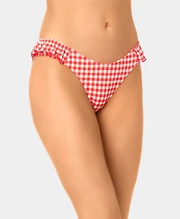 California Waves Women's Gingham Ruffle Tab-Side Scoop Swim Bottoms