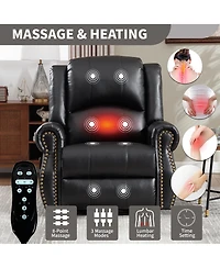 Sumyeg Recliner Chair with Heat Massage Manual Rocker and Swivel in Fabric