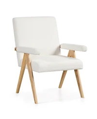 Sugift Mid Century Modern Accent Chair with Rubber Wood Frame and Padded Armrests