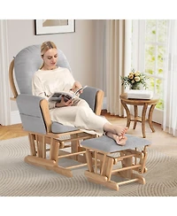 Sugift Wood Glider and Ottoman Set with Padded Armrests and Detachable Cushion