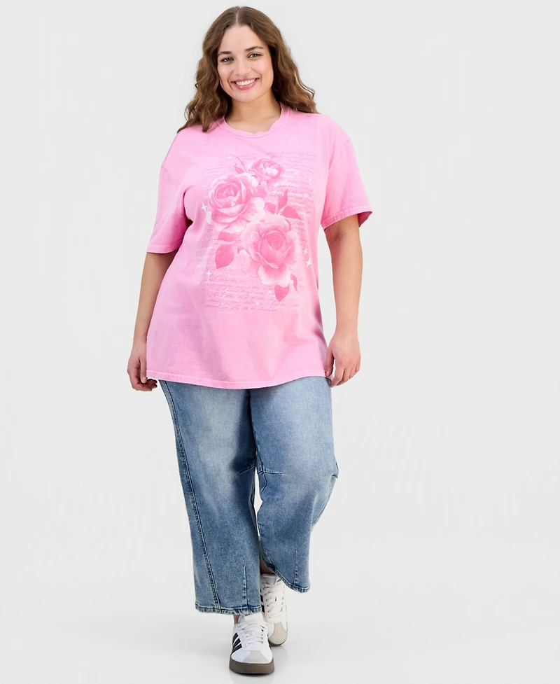 Rebellious One Trendy Plus Cotton Hibiscus Mineral-Wash Tee