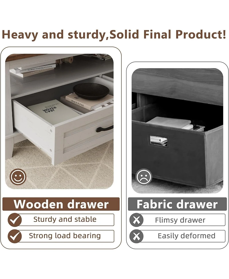 gaomon Farmhouse Coffee Table with Drawers, Center Rustic Tables Living Room Table, Open Shelf and 6 Support