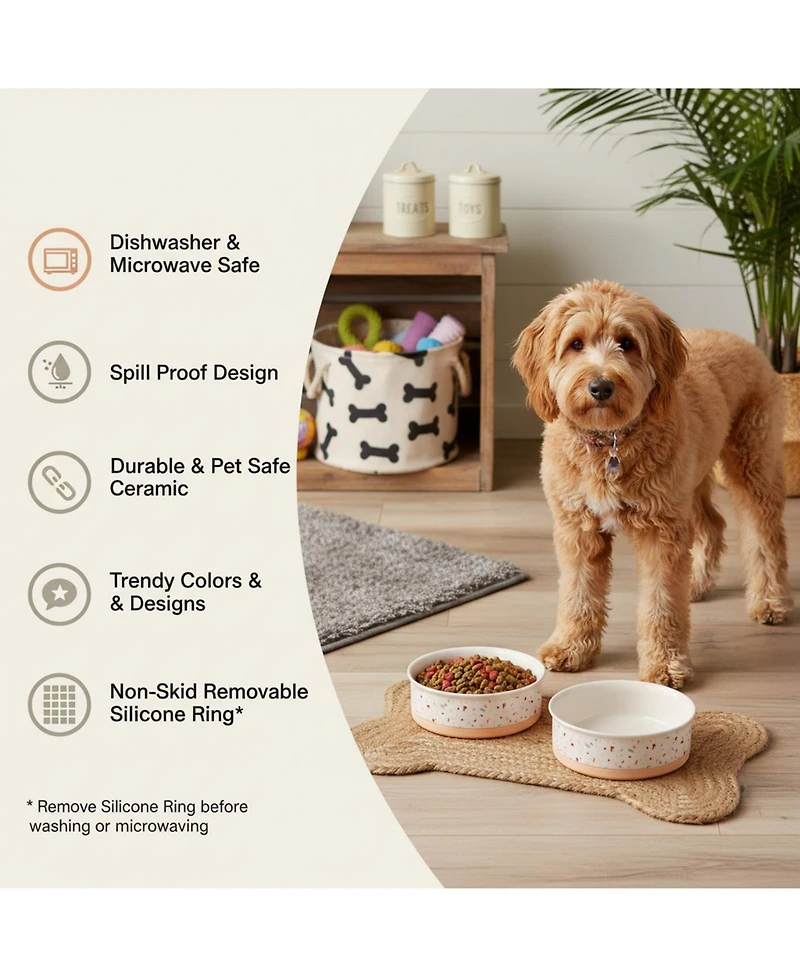 Aronkl Ceramic Pet Bowls Set of 2 Non-Slip Dishwasher Safe for Cats Dogs