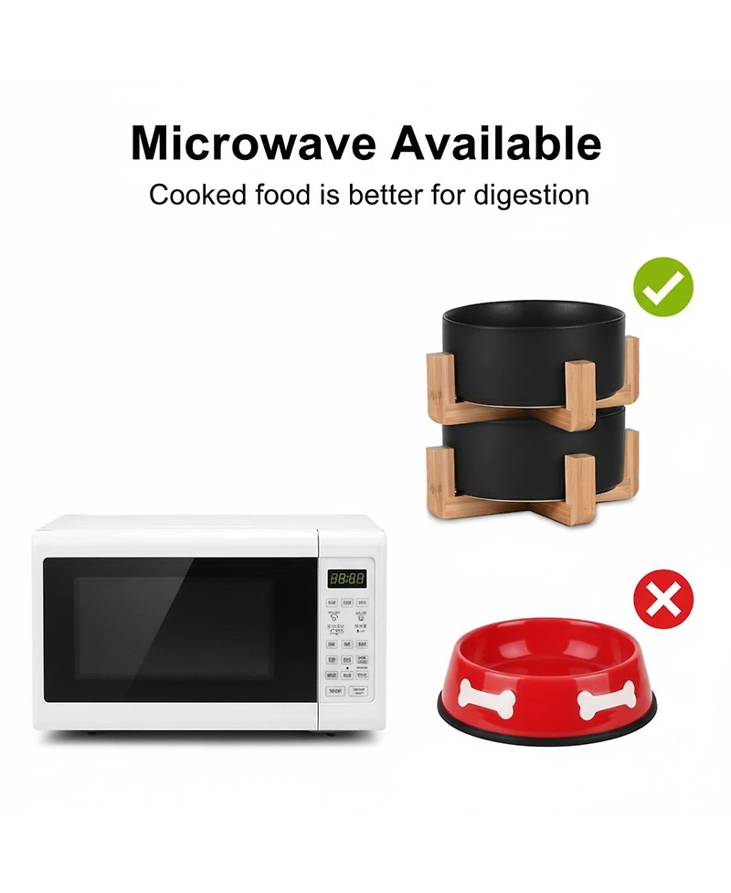 Aronkl Ceramic Cat Dog Bowl Set With Stand Anti Slip 2 Bowls Dishwasher Microwave Safe Raised For Food Water