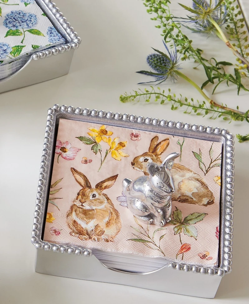 Mariposa Aluminum Standing 5.75" Bunny Beaded Napkin Box Set