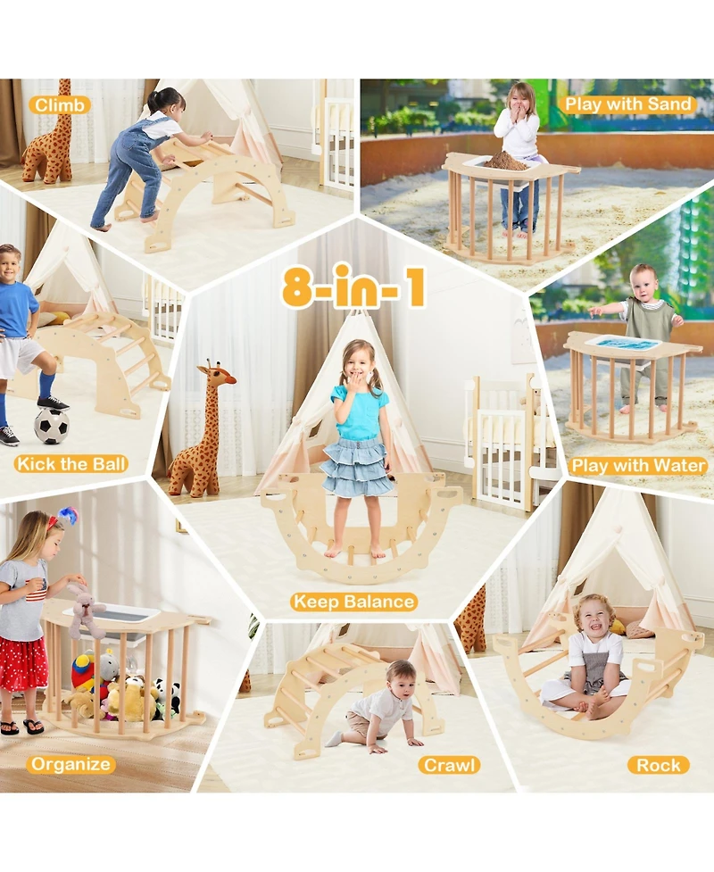 Mecale 8-in-1 Kids Climbing Arch with Sensory Table and Collapsible Storage Bin