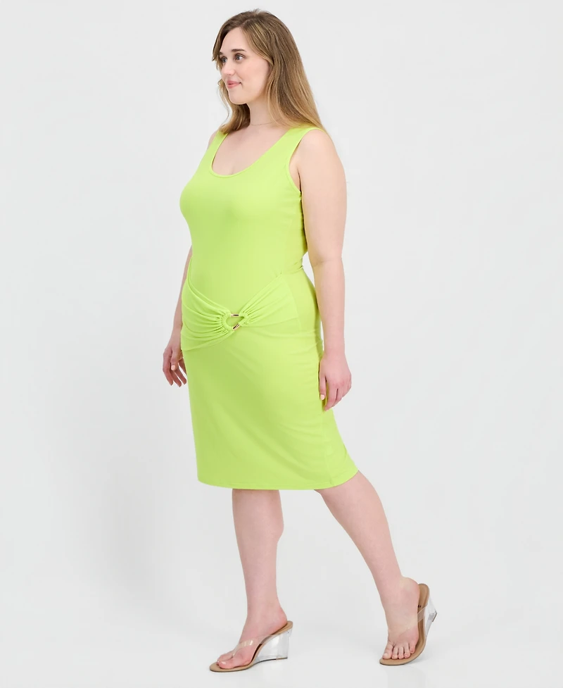 Full Circle Trends Trendy Plus Sash-Belt Bodycon Dress