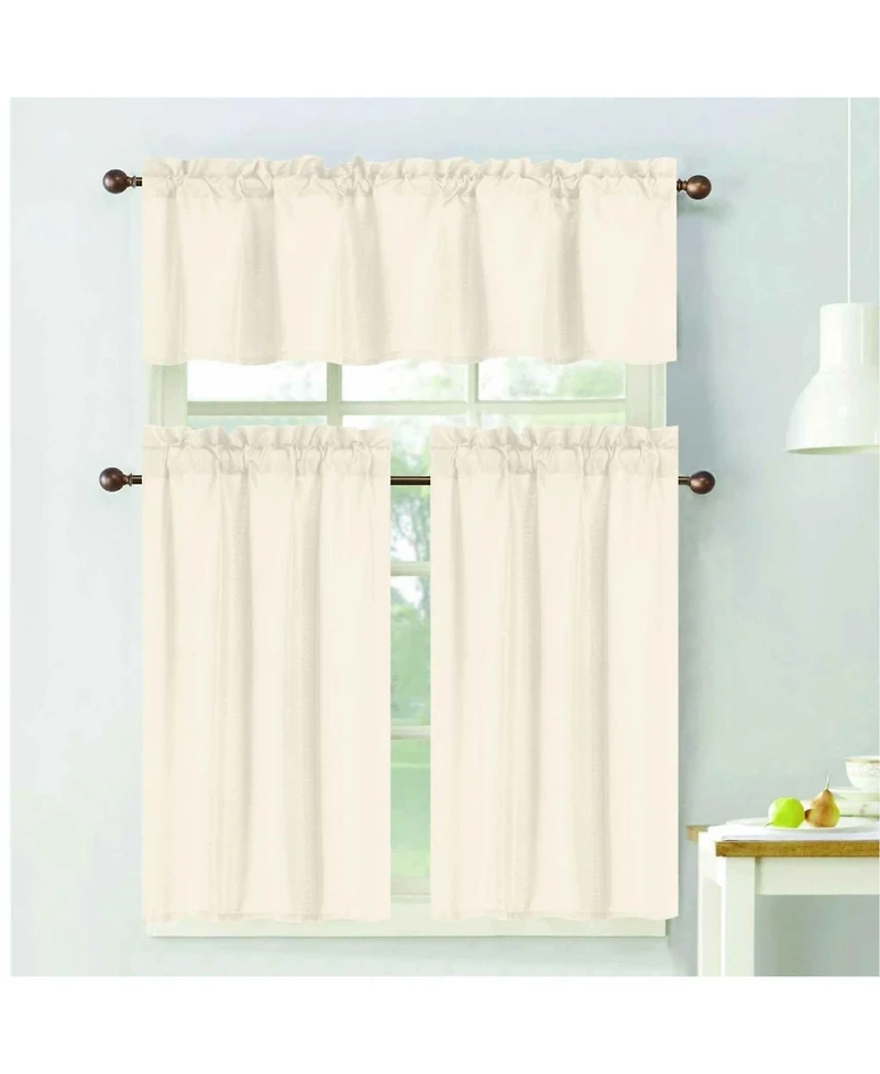 Rt Designers Collection 100% Polyester Gibson Solid 3 Piece Kitchen Curtains Valance and Tiers Set
