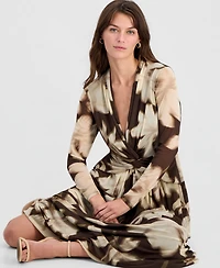 Anne Klein Women's Twist-Front Long-Sleeve Mesh Maxi Dress