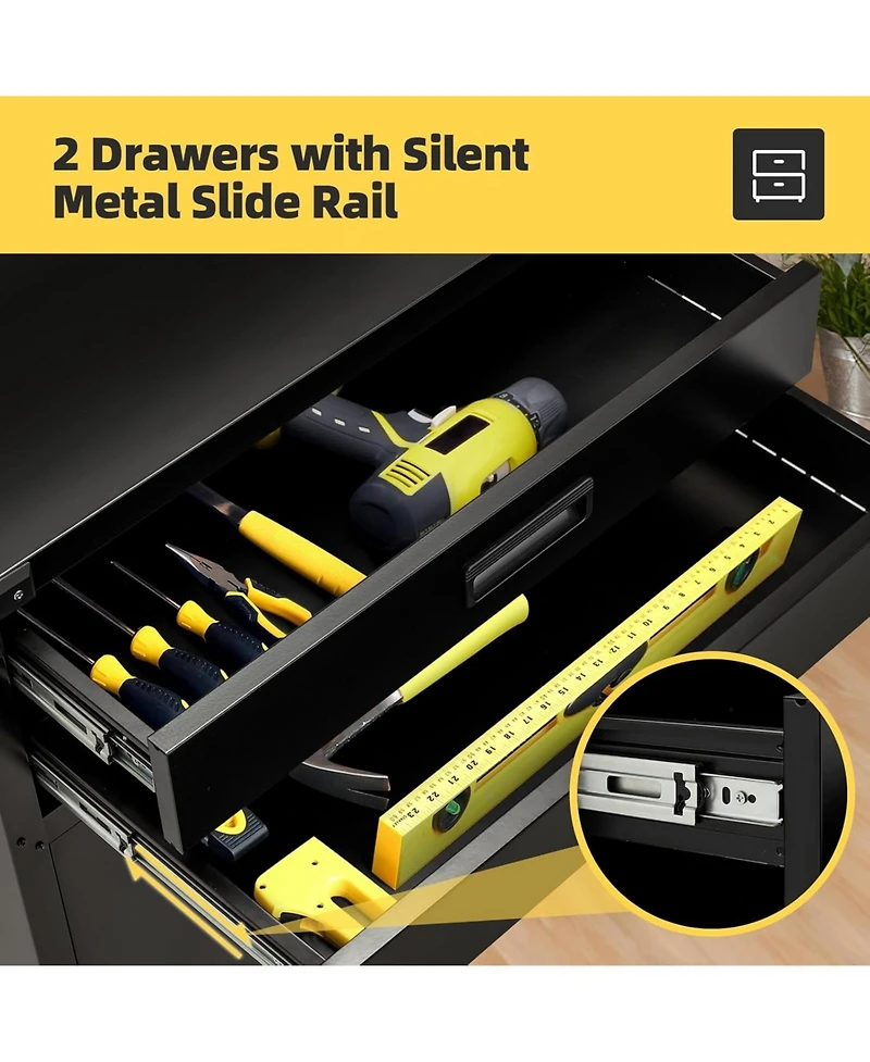 Aecojoy 52'' Work Bench for Garage with Pegboard Drawers and Cabinets Heavy Duty Metal Frame Tool Bench for Organizer Work Table with Wheels