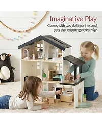 Best Choice Products Pretend Play Wooden Doll House w/ 40 Interactive Accessories, 3-Story Modern Toy Dollhouse Playset