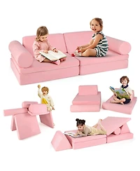 Sugift 8 Pieces Kids Play Couch Foam Building Fort Play Set with Suede Cover