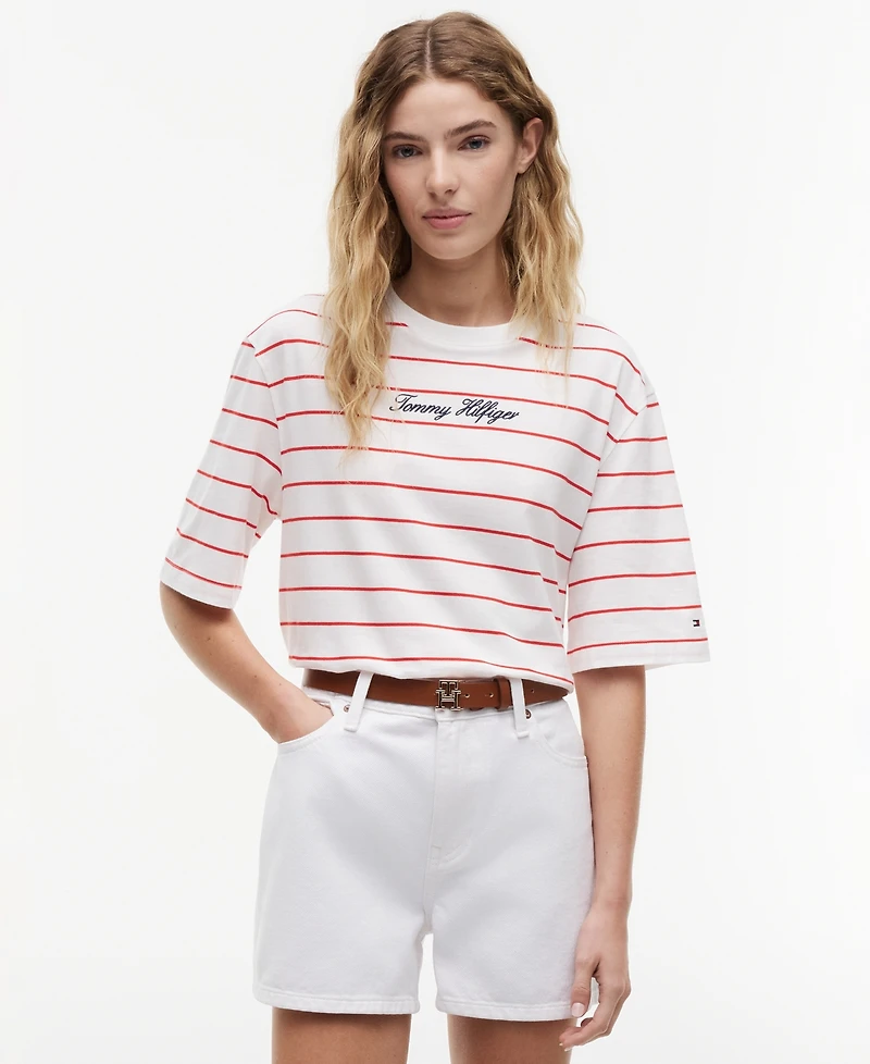 Tommy Hilfiger Women's Script Logo Crewneck Trapeze T-Shirt