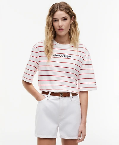 Tommy Hilfiger Women's Script Logo Crewneck Trapeze T-Shirt