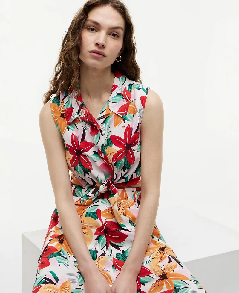 Tommy Hilfiger Women's Printed Front-Tie Sleeveless Shirt