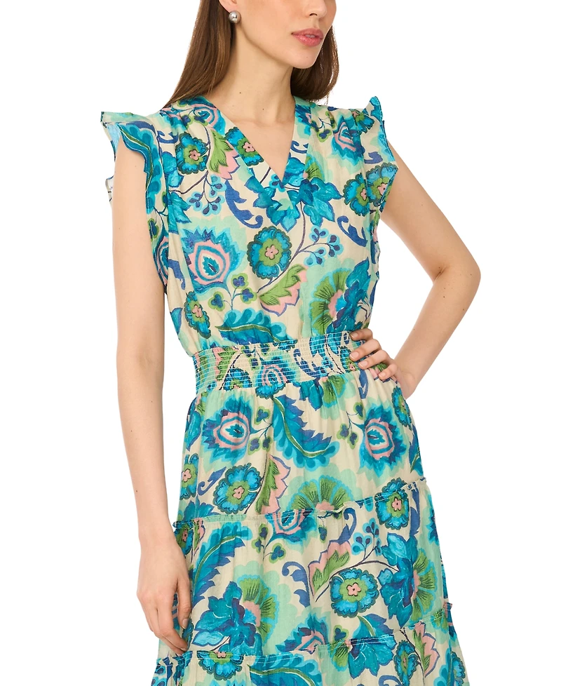 Msk Petite Smock Waist Tiered Midi Dress