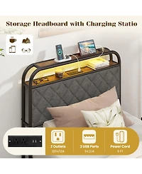 Sugift Platform Bed Frame with Led Lights and Charging Station