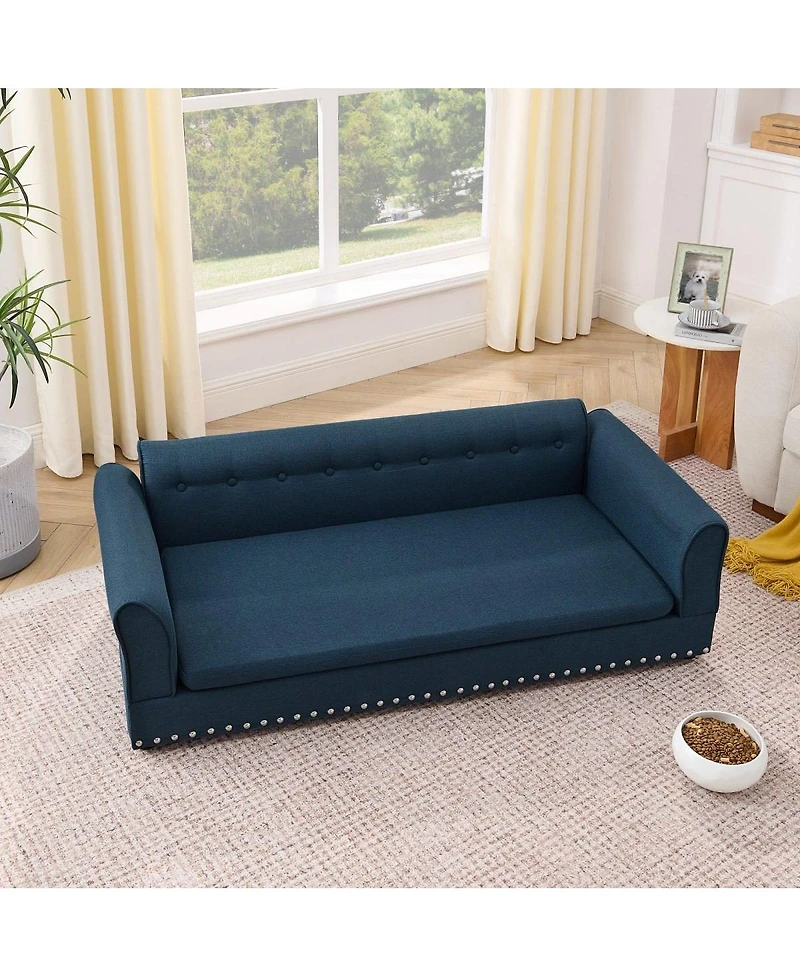 6thdruple Modern Linen Dog Sofa Bed, Oversized Pet Furniture with Backrest