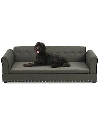 6thdruple Modern Linen Dog Sofa Bed, Oversized Pet Furniture with Backrest