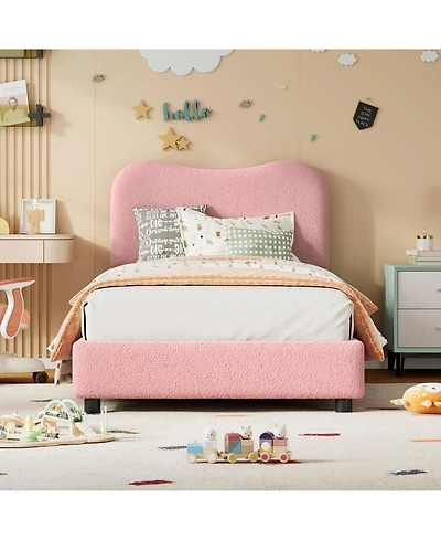 gaomon Twin Boucle Kids Bed Frame Upholstered Headboard Low Platform Boucle Fabric No Box Spring Needed