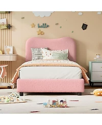 gaomon Twin Boucle Kids Bed Frame Upholstered Headboard Low Platform Boucle Fabric No Box Spring Needed