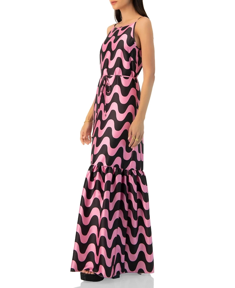 Ivonne Women's Sleeveless Wave Print Maxi Dress