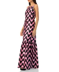 Ivonne Women's Sleeveless Wave Print Maxi Dress