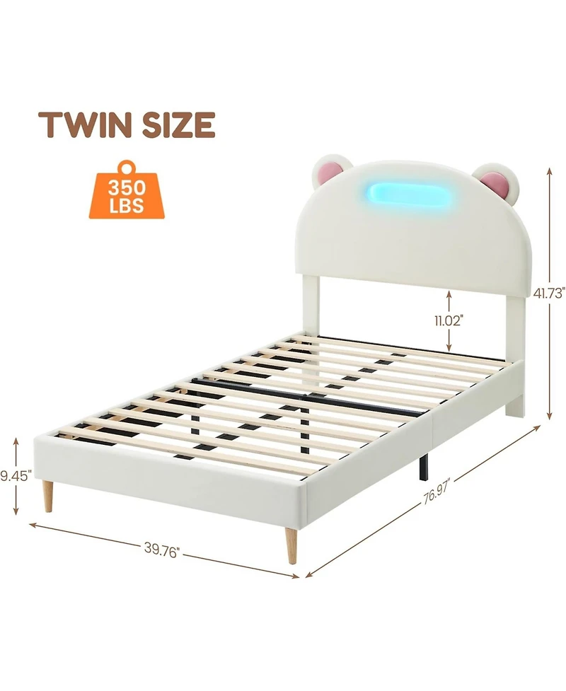 gaomon Upholstered Platform Bed with Led Lights, Headboard, Wooden Slats, Easy Assembly, No Box Spring Needed