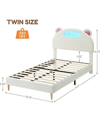 gaomon Upholstered Platform Bed with Led Lights, Headboard, Wooden Slats, Easy Assembly, No Box Spring Needed