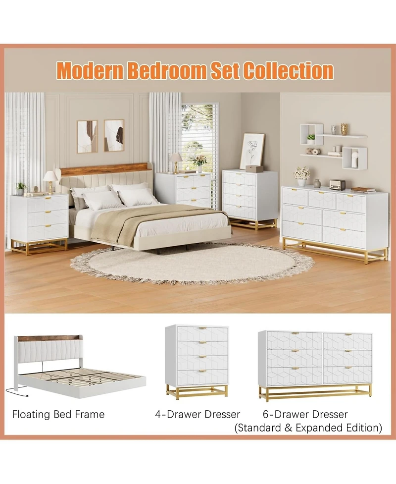 gaomon 6 Drawer Dresser 53.5 Inch Wide Metal Legs Modern Design for Bedroom