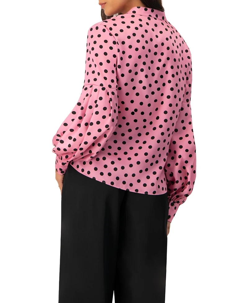 Ivonne Women's Long Sleeve Polka Dot Blouse