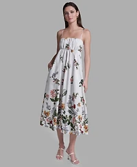 Bcbg Women's Floral Print Square Neck Midi Dress