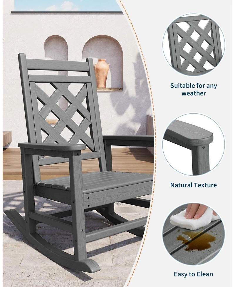gaomon Outdoor Rocking Chair Set of 2, Hdpe Weather-Resistant Porch Rockers Wood Texture, 380 Lbs Support Deck Pool