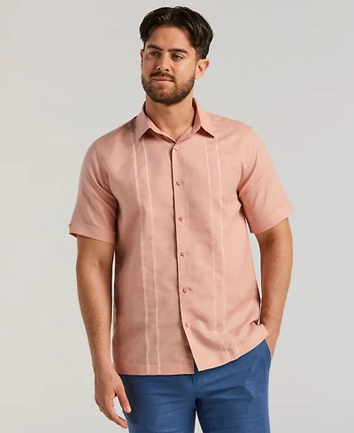 Cubavera Men's Short Sleeve Panel Button-Front Linen Camp Shirt