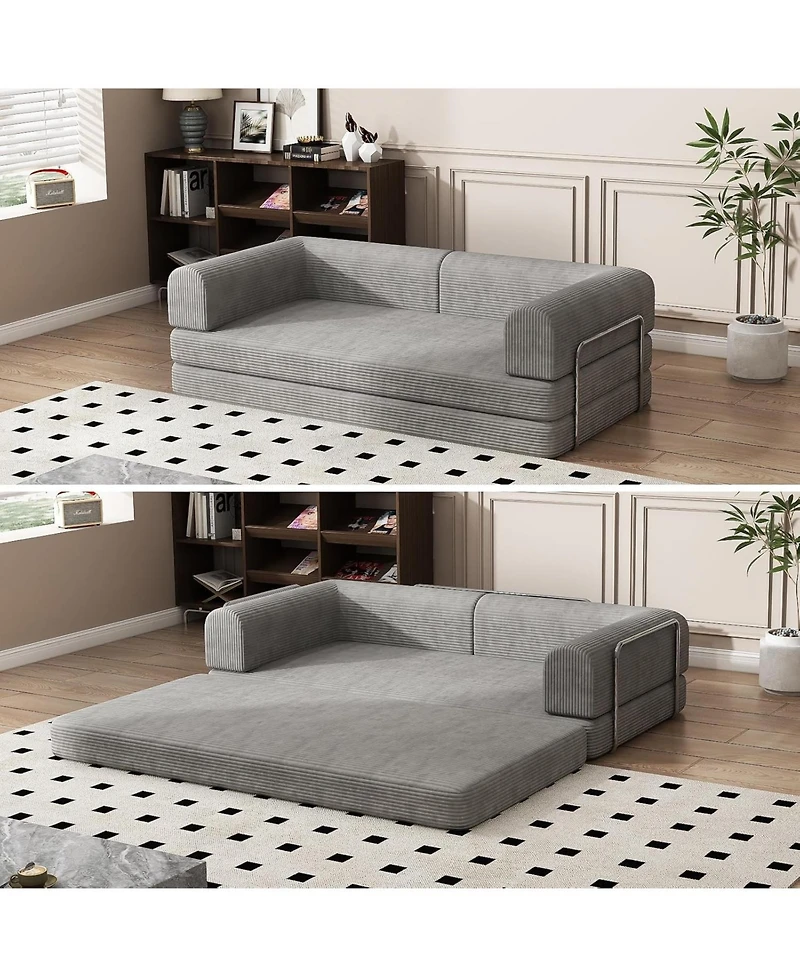 gaomon Convertible Corduroy Sleeper Sofa Bed,Folding Mattress Couch with Fixed-Shape Frame, 3 Seater Fold Out King Size Futon,No Assembly Floor Couch