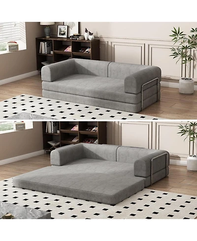 gaomon Convertible Corduroy Sleeper Sofa Bed,Folding Mattress Couch with Fixed-Shape Frame, 3 Seater Fold Out King Size Futon,No Assembly Floor Couch