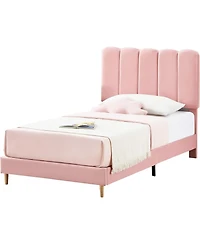 gaomon Velvet Upholstered Bed Frame with Drawers and Wavy Headboard for Girls, Platform Design, Wooden Slats