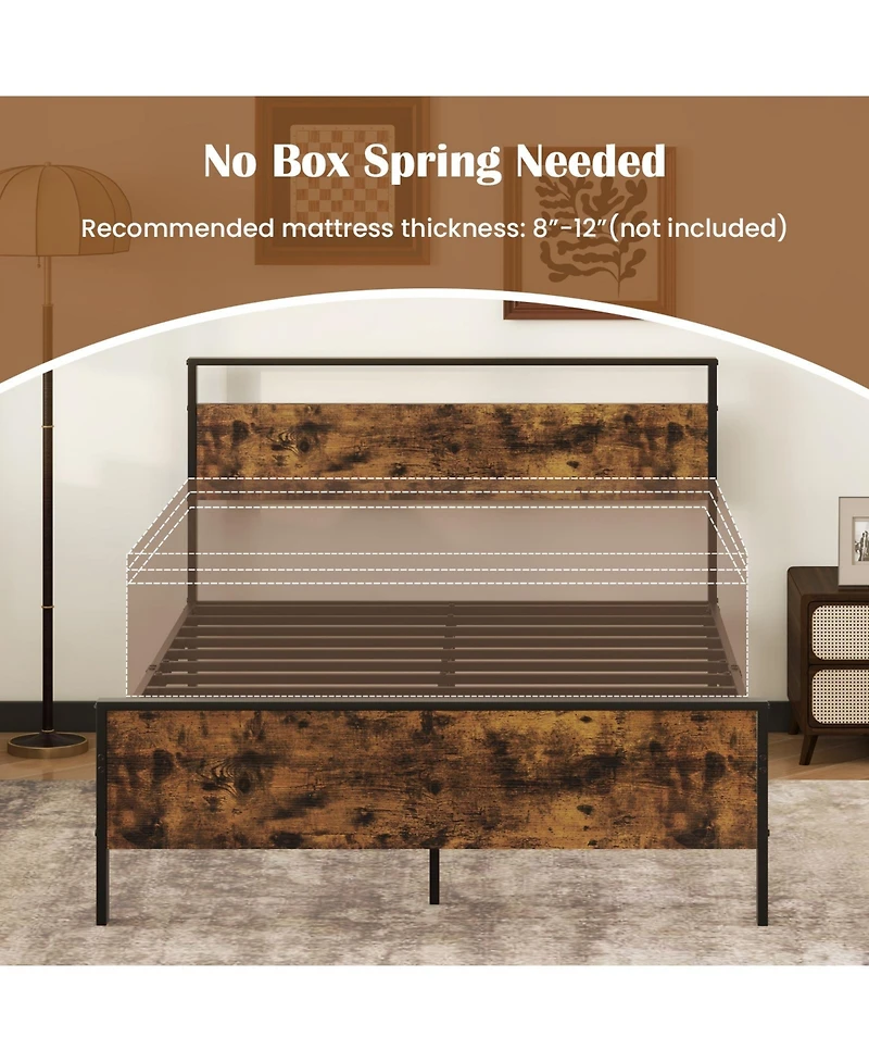 Sugift Industrial Metal Platform Bed with Wooden Headboard