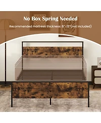 Sugift Industrial Metal Platform Bed with Wooden Headboard