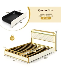Sugift Platform Bed Frame with Led Lights and Charging Station
