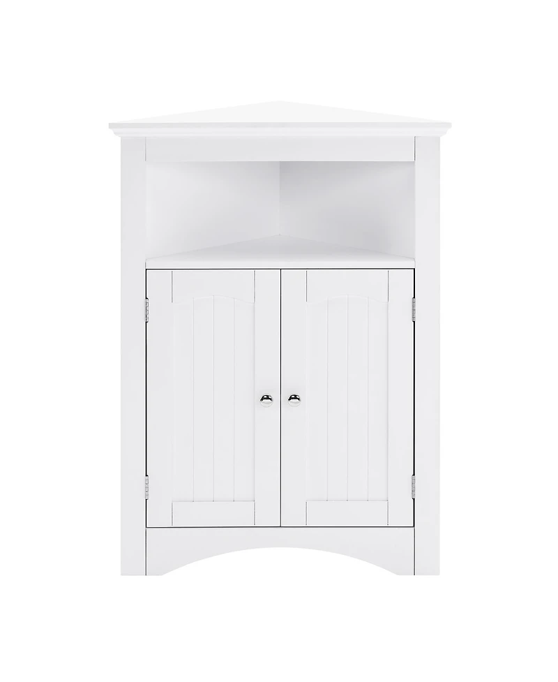 Rainsken Wooden Storage Cabinet, Bathroom Floor Corner Cabinet with Adjustable Shelves, Storage Organizer for Small Space