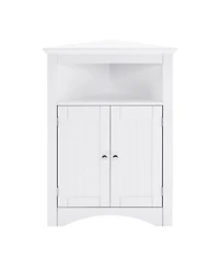 Rainsken Wooden Storage Cabinet, Bathroom Floor Corner Cabinet with Adjustable Shelves, Storage Organizer for Small Space
